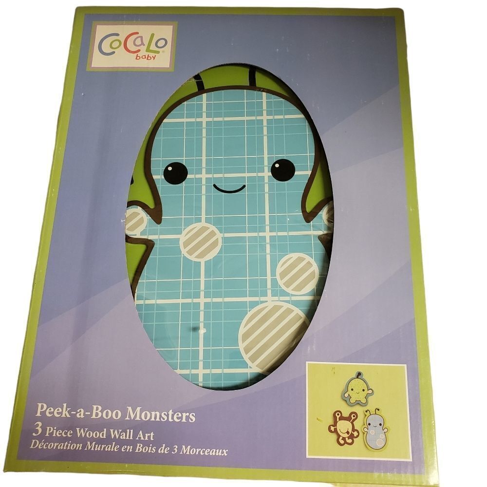CoCaLo Peek-A-Boo Monster 3 Piece Wood Wall Art Nursery Child Decor